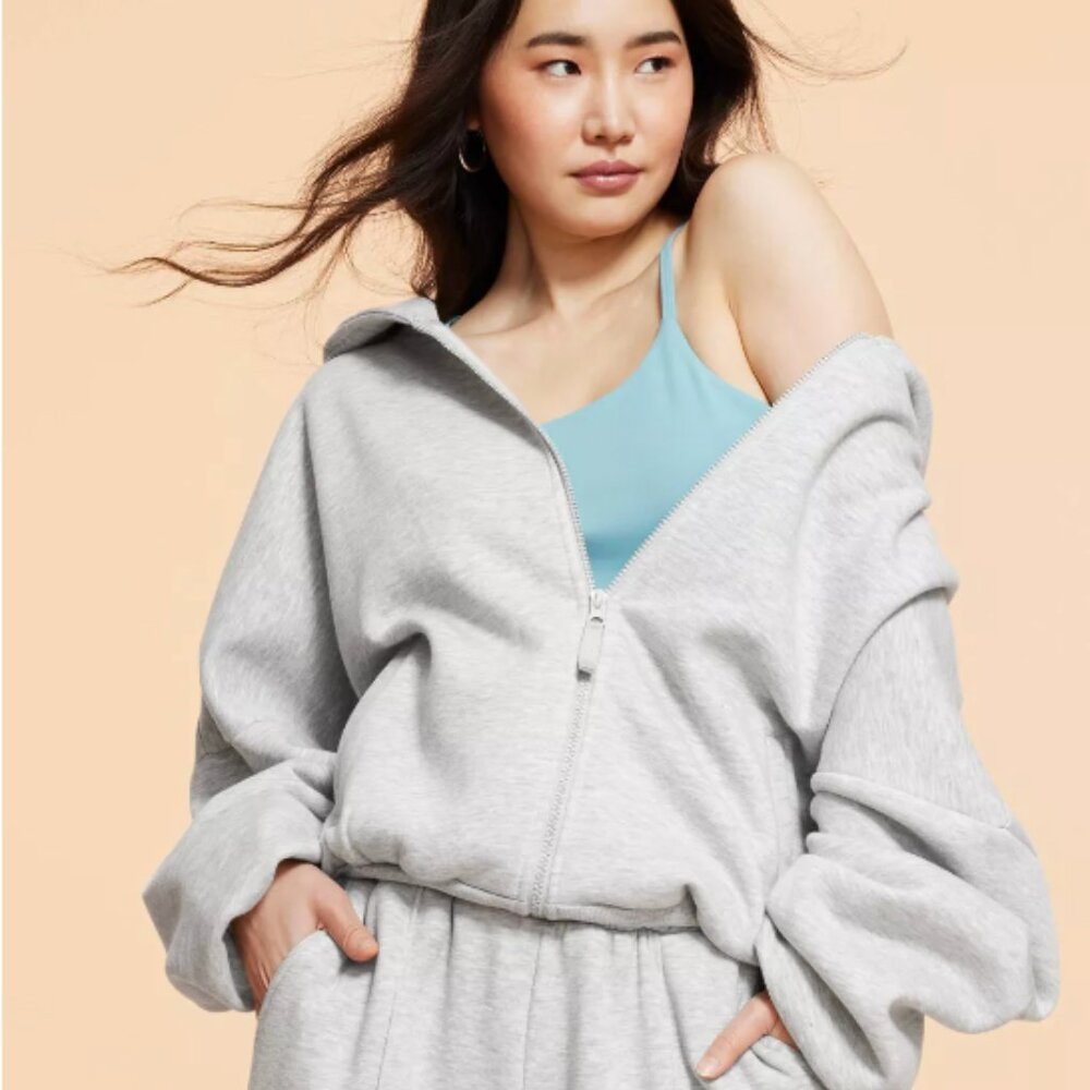 NWT Blogilates Marshmallow Full Zip Hoodie Sweatshirt Heathered Gray - Picture 3 of 13